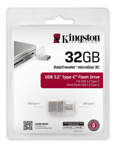Memory Flash KINGSTON 32GB DTDUO USB Type A y USB Type C Silver
