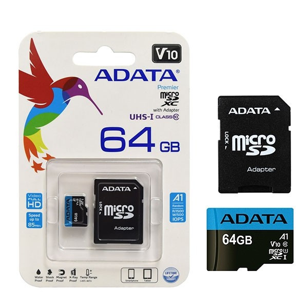 Memory Micro SD ADATA 64GB + Adaptador Clase  10
