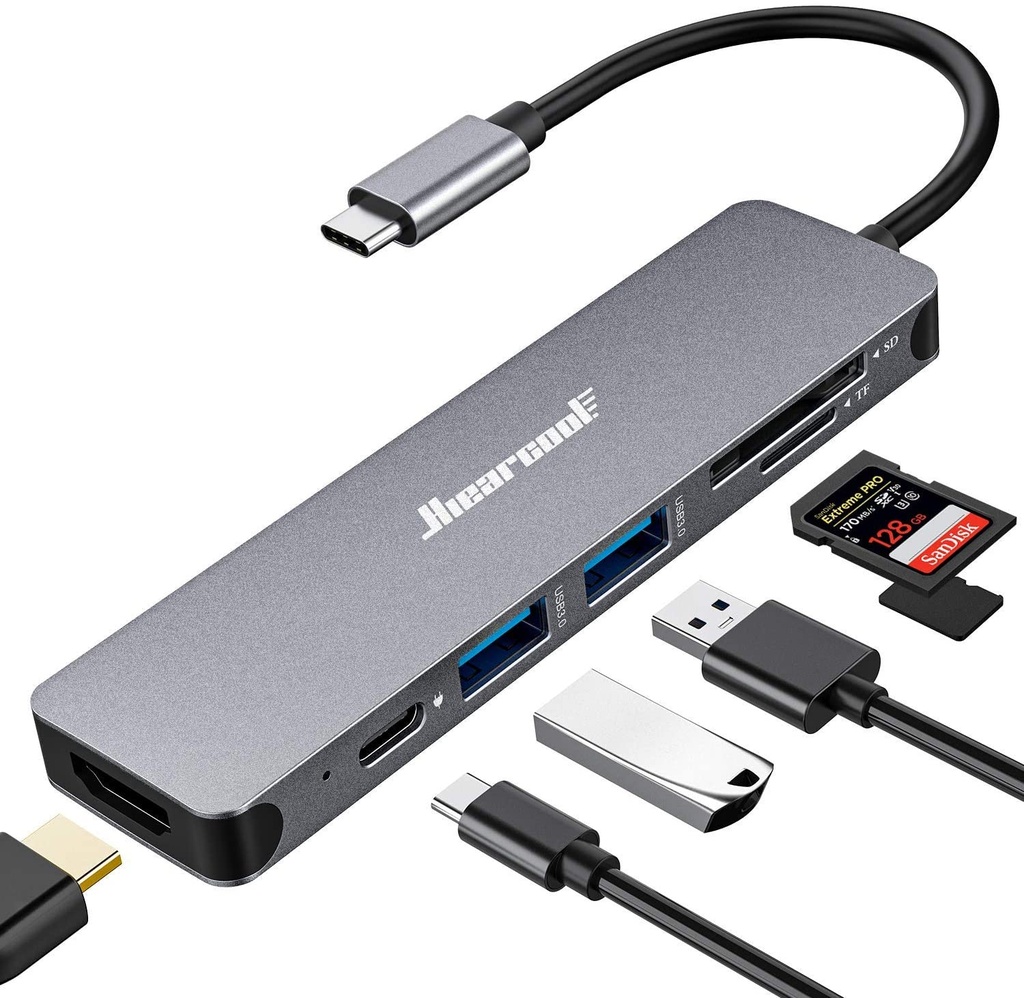 Hub USB-C 5 EN 1 BYL 2010N HDMI - USB 3.0 TF SD Gris